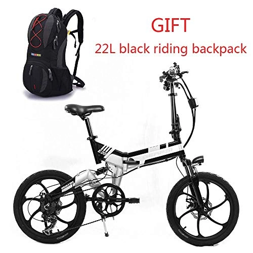 Electric Bike : KPLM Electric mountain bike, 20-inch folding bike, premium full-suspension and 21-speed gear 36V waterproof, removable lithium battery