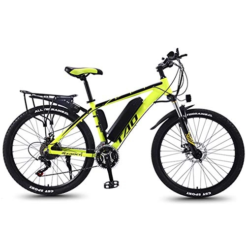 Electric Bike : KT Mall Electric Bike 27 Speed Aluminum Alloy Electric Mountain Bike, Lithium Battery (36V 8AH / 10AH / 13AH) 350W High Speed Ebike for Men Women Adults, Yellow, 8AH