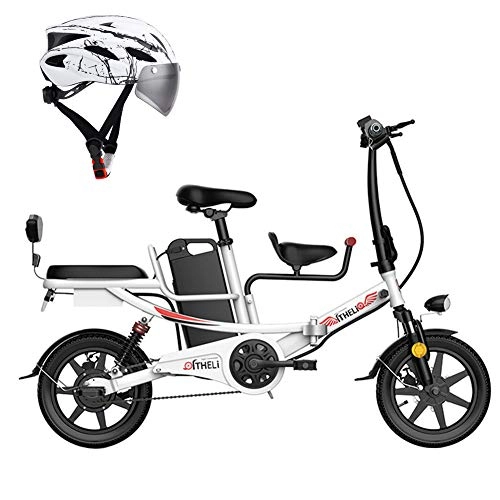Electric Bike : L-LIPENG 14-Inch Folding Electric Bicycle 400w / 48v Motor Removable Lithium Battery dual disc Brakes Maximum Speed 25km / h usb Mobile Phone Charging port Remote anti-Theft Device, White, 15ah 60km