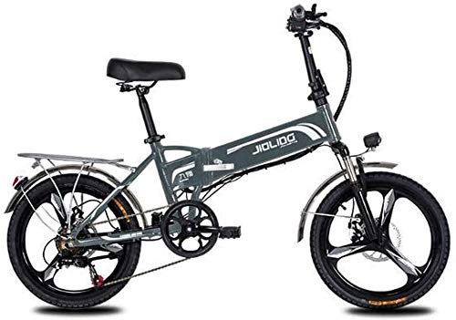 Electric Bike : LAMTON Adult Mountain Electric Bike, 350W 48V Lithium Battery, Aluminum Alloy 7 Speed Foldable Electric Bicycle 20 Inch Magnesium Alloy Wheels (Color : Grey, Size : 55KM)