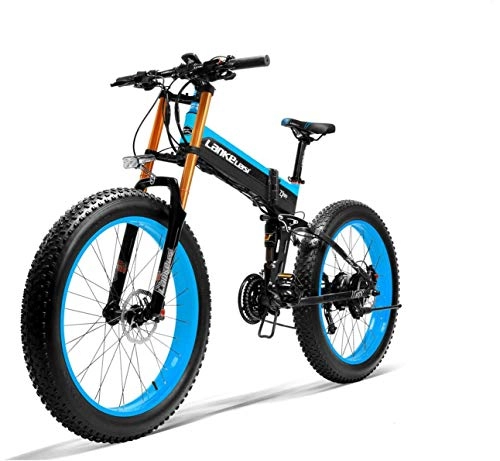 Electric Bike : LANKELEISI 750PLUS 48v 14.5ah 1000W full-featured electric bicycle 26" 4.0 large tires MTB electric bicycle foldable adult female / male anti-theft device upgrade large fork (shipped in Poland) (blue)