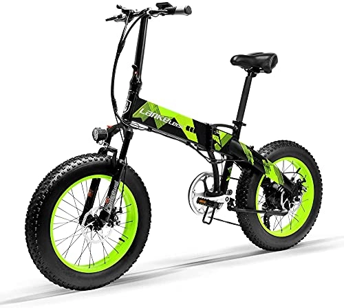 Electric Bike : LANKELEISI X2000 20 x 4.0 Inch Fat Tire 48V 1000W 12.8AH Fat Tire Aluminum Alloy Frame Folding Electric Bike Tire for Adult Woman / Man for Mountain / Beach / Snow E-Bike (Black green, No+Spare battery)
