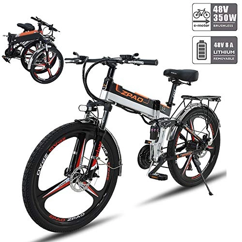 Electric Bike : LAOHETLH Full Suspension Mountain Bikes Folding Mountain Bike with 48V it can Move Large Capacity 8Ah Battery with oil Brake Electric Mountain Bike Aluminum Alloy Lightweight Bicycle Adult Bicycle