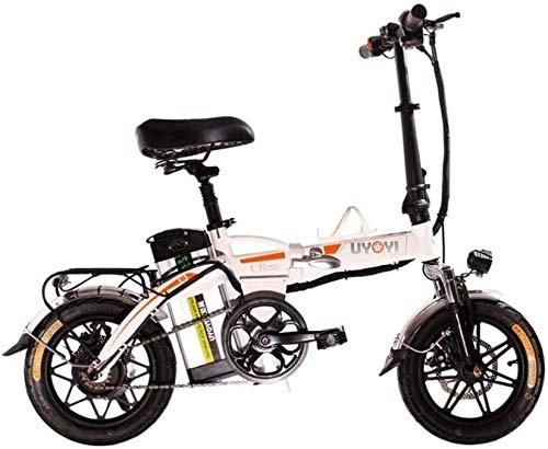 Electric Bike : LAZNG Electric bicycle Adult electric bicycle, lightly foldable, front and rear dual disc brakes, USB phone holder, 400w brushless motor, 35km / h (Color : White 8AH)