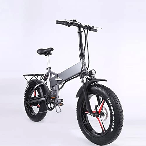 Electric Bike : LDGS ebike 500W Foldable Electric Bike for Adults 20 Inch 4.0 Fat Tire Electric Bicycle Folding Snow Mountain Ebike Beach 40 KM / H (Color : Silver gray)
