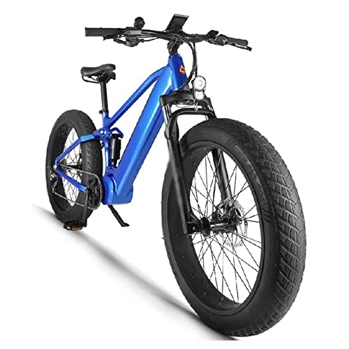 Electric Bike : LDGS ebike Electric Bike 1000W 48V for Adults 40MPH 26 Inch Full Suspension Fat Tire Electric Bicycle Hidden Battery 9 Speed Mid Motor Mountain Ebike (Color : Blue, Gears : 9 Speed)