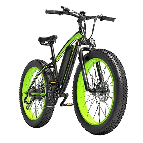 Electric Bike : LDGS ebike Electric Bike 1000w for Adults, 48v 16Ah Lithium-Ion Battery Removable Electric Mountain Bicycle 26'' Fat Tire Ebike 25mph Snow Beach E-Bike (Color : 16AH green)