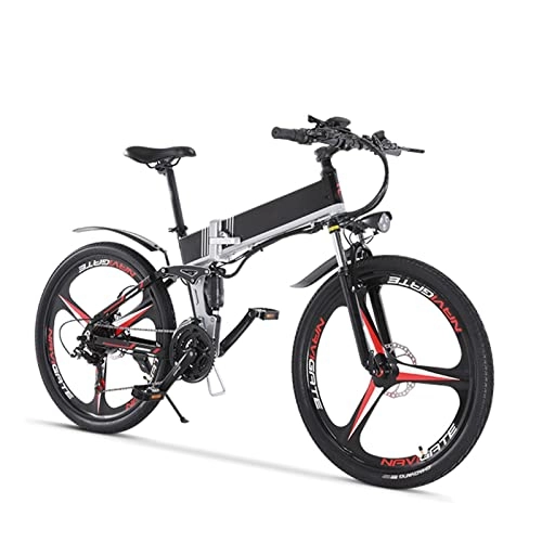 Electric Bike : LDGS ebike Electric Bike for Adults 500W Bicycle 26'' Tire Folding Electric Bike 48V 12.8Ah Removable Battery 7 Speed Gears Up to 24Mph (Color : Black red)