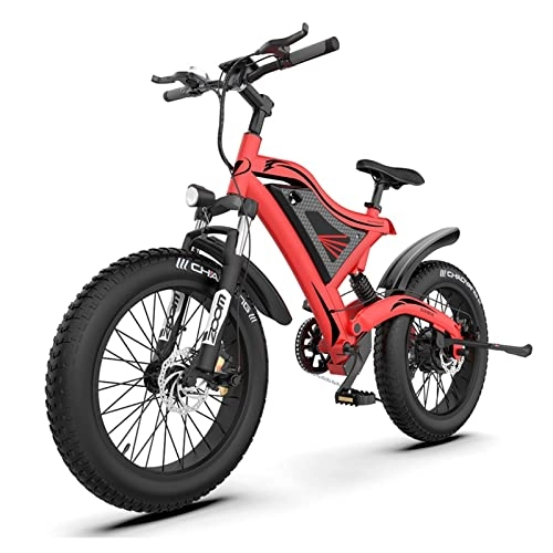 Electric Bike : LDGS ebike Electric Bike for Adults 500W Mountain Ebike 48V 15Ah Lithium Battery 20Inch 4.0 Fat Tire Beach City Bicycle (Color : Red)