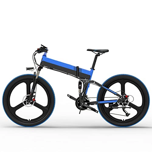 Electric Bike : LDGS ebike Electric Bike for Adults Foldable 20MPH Electric Bicycle 48V 14.5Ah 400W Folding 26 Inch Electric Mountain Bike (Color : 10.4AH black blue, Number of speeds : 27)