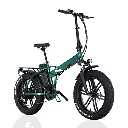 Electric Bike : LDGS ebike Foldable Electric Bike 1000W Motor 20 inch Fat Tire Electric Mountain Bicycle 48V Lithium Battery Snow E Bike (Color : Green, Size : B)