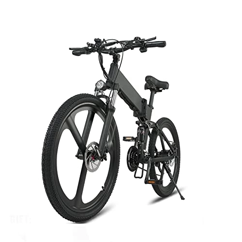 Electric Bike : LDGS ebike Folding Electric Bike with 500W Motor 48V 12.8AH Removable Lithium Battery, 26 * 1.95 inch Tire Electric Bicycle, Ebike for Adults (Color : Black)