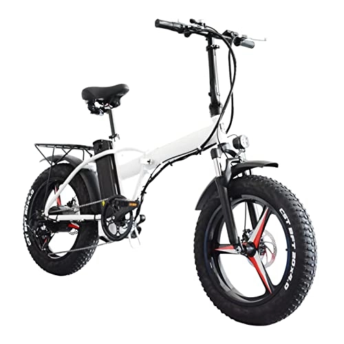 Electric Bike : LDGS ebike Folding Electric Bikes for Adults 500W Electric Snow Bicycle Men'S and Women'S 48V 15Ah Lithium Battery 20 Inch 4.0 Tire Ebike (Color : White)