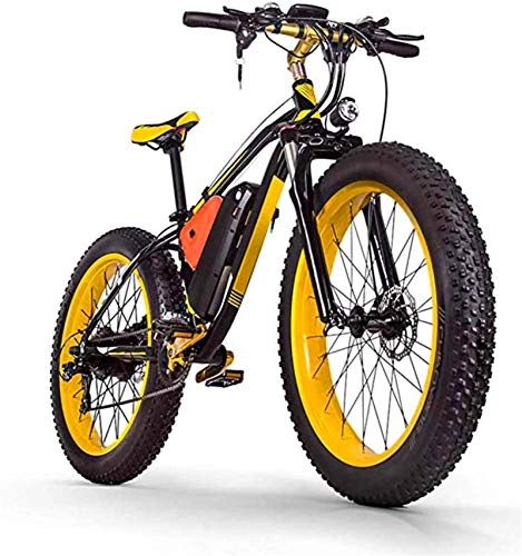 Electric Bike : Leifeng Tower High-speed 1000W26 Inch Fat Tire Electric Bicycle 48V17.5AH Lithium Battery MTB, 27-Speed Snow Bike / Adult Men And Women Off-Road Mountain Bike (Color : Yellow)