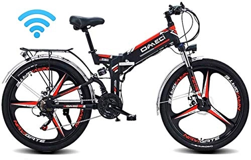 Electric Bike : Leifeng Tower High-speed 24" Folding Ebike, 300W Electric Mountain Bike for Adults 48V 10AH Lithium Ion Battery Pedal Assist E-MTB with 90KM Battery Life, GPS Positioning, 21-Speed (Color : Black)