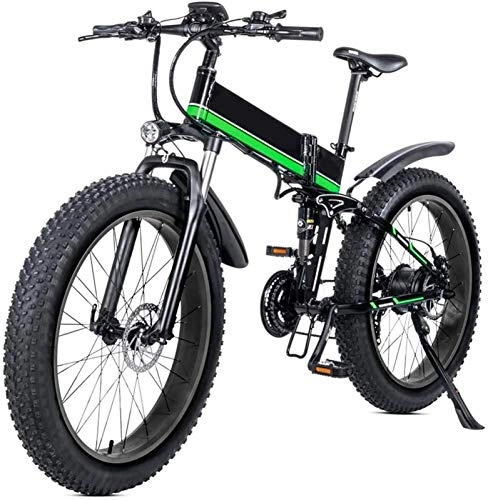Electric Bike : Leifeng Tower High-speed 26 Electric Folding Mountain Bike with Removable 48v 12ah Lithium-ion Battery 1000w Motor Electric Bike E-bike with Lcd Display and Removable Lithium Battery (Color : Green)