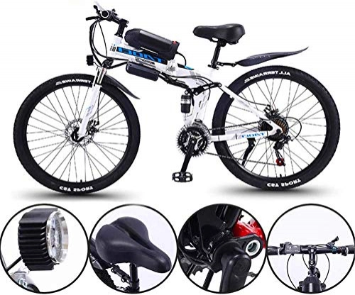 Electric Bike : Leifeng Tower High-speed 26 Inch Electric Bike 36V 350W Motor Snow Electric Bicycle with 21 Speed Foldable MTB Ebikes for Men Women Ladies / Commute Ebike (Color : White)