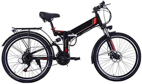 Electric Bike : Leifeng Tower High-speed 26 Inch Electric Bike Folding Mountain E-Bike 21 Speed 36V 8A / 10A Removable Lithium Battery Electric Bicycle for Adult 300W Motor High Carbon Steel Material (Color : Black)
