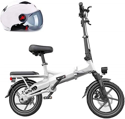 Electric Bike : Leifeng Tower High-speed 350W Folding Electric Mountain Bike, 48V Removable Lithium Battery Beach Snow Bicycle 14" Ebike Electric Moped Electric Bicycles (Color : White)