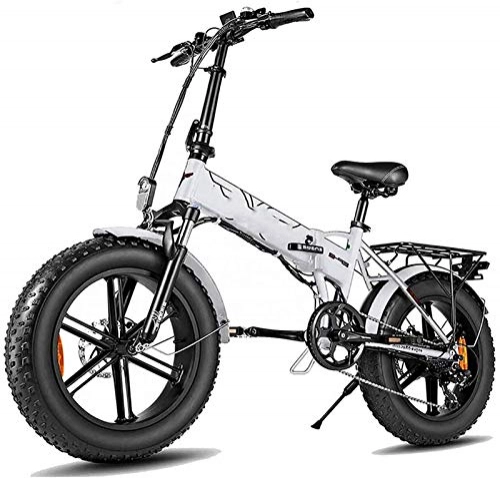 Electric Bike : Leifeng Tower High-speed 500w Folding Electric Bike Adult Mountain E Bike with 48v12.5a Lithium Battery Electric Bicycle 7-speed Gear Shifts with Electric Lock Fast Battery Charger (Color : White)