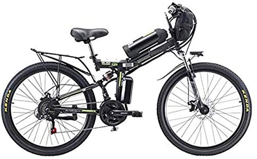Electric Bike : Leifeng Tower High-speed Electric Bike, Folding Electric, High Carbon Steel Material Mountain Bike with 26" Super, 21 Speed Gears, 500W Motor Removable, Lithium Battery 48V, White (Color : Black)