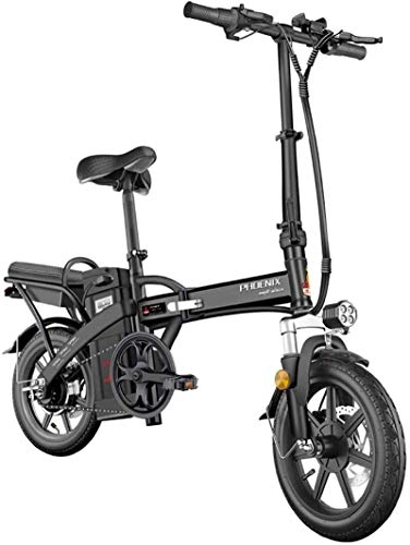 Electric Bike : Leifeng Tower High-speed Fast Electric Bikes for Adults 14inch Electric Bicycle Folding Electric Bike for Adults With Inverter Motor, City Bicycle Max Speed 25 Km / h (Color : Black, Size : 10Ah)