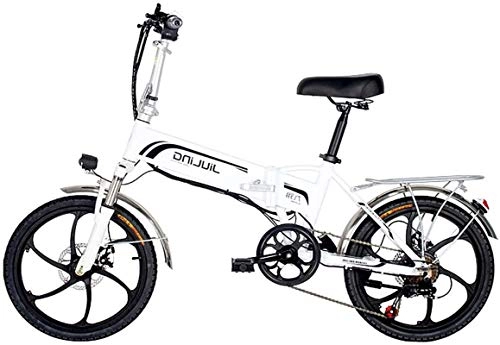 Electric Bike : Leifeng Tower High-speed Folding Electric Bike Ebike, 20" Electric Bicycle with 48V 10.5 / 12.5Ah Removable Lithium-Ion Battery, 350W Motor And Professional 7 Speed Gear (Color : White, Size : 12.5AH)