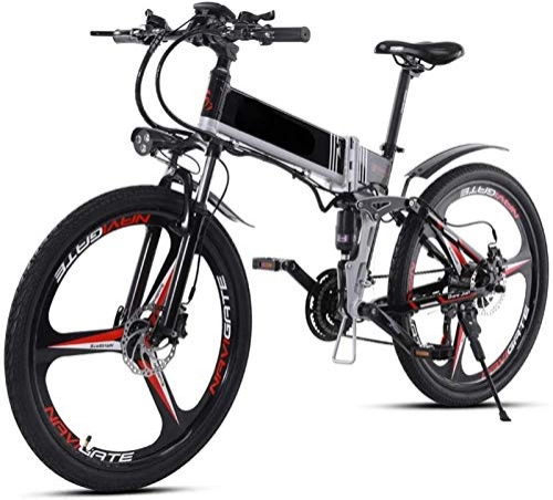 Electric Bike : Leifeng Tower High-speed Folding Electric Bikes for Adults 350W Aluminum Alloy Mountain E-Bikes with 48V10ah Lithium Battery and GPS, Double Disc Brake 21 Speed Bicycle Max 40Km / H (Color : Black)