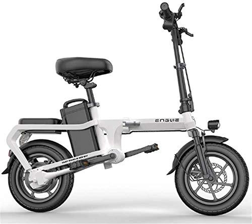Electric Bike : Leifeng Tower High-speed Folding Electric Bikes with 350W 18V 14 Inch, 6-15AH Lithium-Ion Battery E-Bike for Outdoor Cycling Travel Work Out And Commuting (Color : White, Size : 60KM)