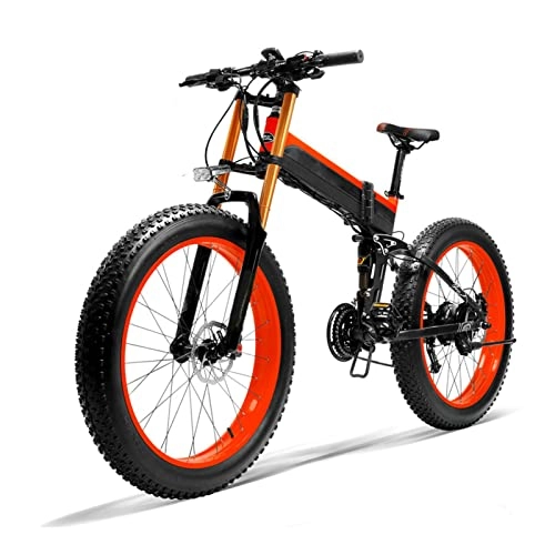 Electric Bike : Liu 1000W Electric Bike for Adults, City Snow Beach Folding Electric Bicycle 48V 14.5Ah Snow 26 * 4.0 Fat Tire Electric Bike (Color : Red, Size : A)
