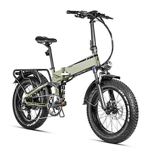 Electric Bike : Liu Adult Electric Bike Foldable 750W 20 * 4.0 Inch Fat Tire Electric Bikes 48V 12Ah Battery Ebike (Color : Army green)