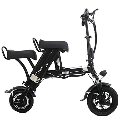 Electric Bike : Liu Electric Bike Foldable 2 Seat 500W Electric Bicycles 12 Inch 48V Lightweight Folding Electric Bicycle for Adults Lightweight with Seat (Color : Black two seat 15ah)