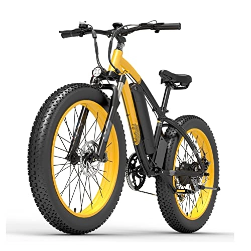 Electric Bike : Liu Electric Bike for Adults 25 Mph 26“ Fat Tire 1000W 48V 13Ah Battery Electric Bicycle Snow Mountain Ebike (Color : Yellow)