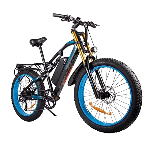 Electric Bike : Liu Electric Bike for Adults 26'' Ebike with 1000W Motor, 27MPH Electric Mountain Bike, Removable 48V / 17Ah Battery, 9-speed shift (Color : Black-blue)