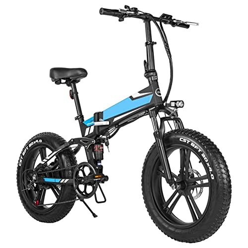 Electric Bike : Liu Foldable Electric Bike for Adults Max 40km / H Electric Bicycle 500W / 750W 48V Electric Mountain Bike 4.0 Fat Tire Beach E-Bike (Color : 500W Blue)