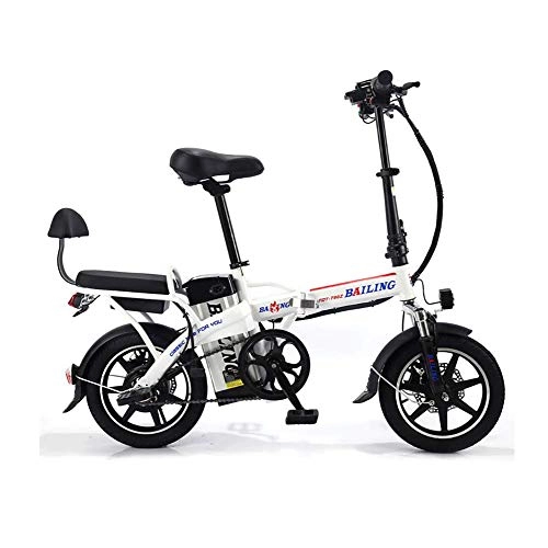 Electric Bike : LIU Folding Electric Bicycle, 14 Inch Electric Bike, Electric Folding Bike Foldable Bicycle Adjustable Height Portable for Cycling, E-Bike with 10AH Built-in Lithium Battery, 350W, White
