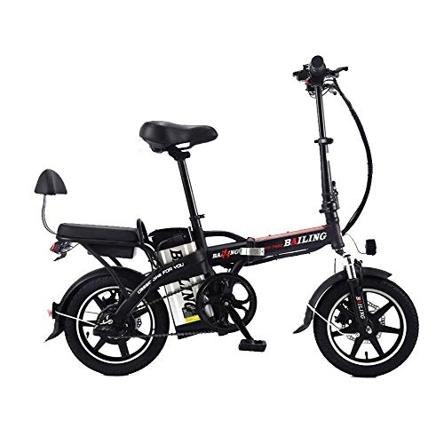 Electric Bike : LIU Folding Electric Bike Beach Snow Bicycle 14" Ebike 350W Electric Moped Electric Mountain Bicycles 48V 10Ah Removable Lithium Battery, Black