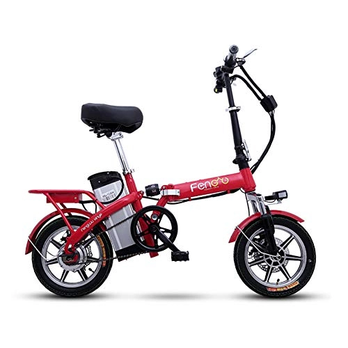 Electric Bike : LIU Folding Electric car, 48V built-in lithium Battery, Aluminum Electric car, Suitable for Adult Riding, no Double Motor and Double disk mechanical brake, Red