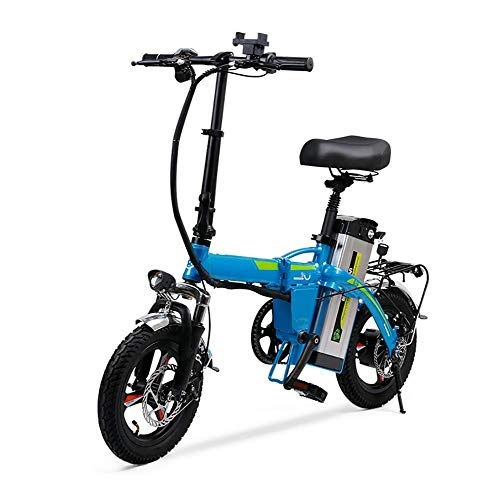 Electric Bike : LIU Portable Folding Electric Bike, 14inch Electric Bicycle Removable Battery Ebike Two Disc Brakes Electric Bike Mini Adult EBike, Blue