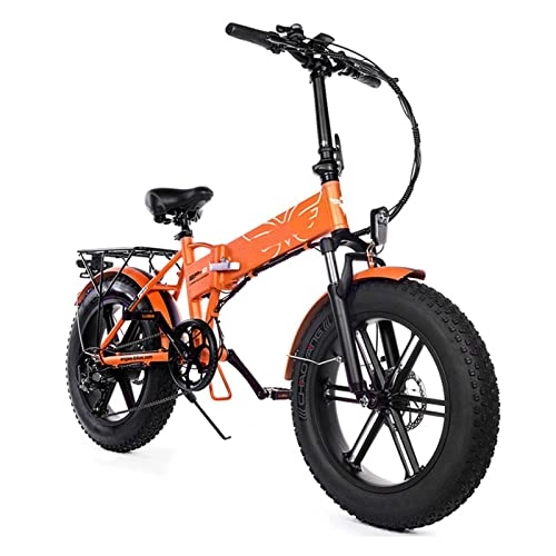 Electric Bike : LIUD 750W Electric Bike Foldable 20 * 4.0inch Fat Tire Electric Bike 48V 12.8Ah Electric Bicycle 25 mph Mountain Bike Snow E Bike (Color : Orange)