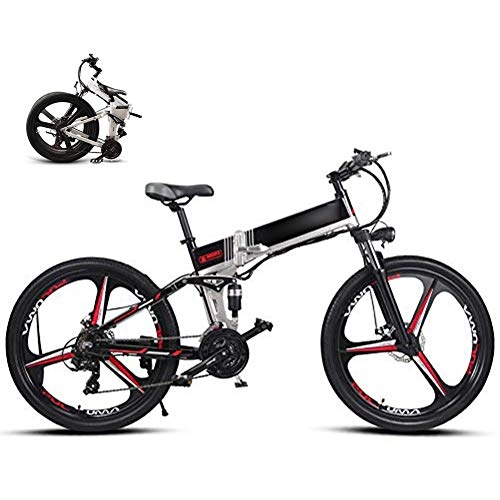 Electric Bike : LJYY Folding Electric Mountain Bike for Adults, 26Inch Unisex E-bike 48V 350W 21 Speed Ebike Removable Lithium Battery Travel Assisted Electric Bike Fat Tire Fold up Snow Bike MAX 40KM / H