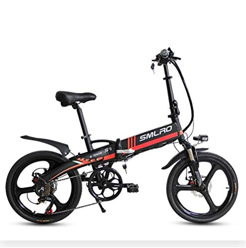 Electric Bike : LKLKLK Folding Electric Bike 20", Detachable Lithium Battery with 5-Speed Power Adjustment Instrument, LED Headlights + Speakers, Orange