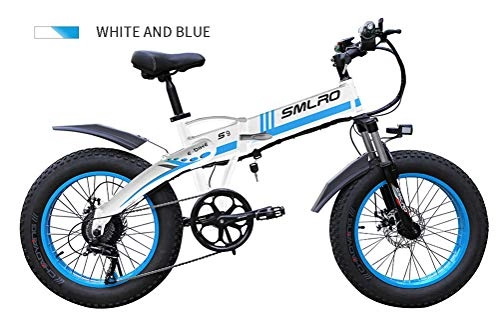 Electric Bike : LOO LA 20" Electric Bike for Adults, Electric Bicycle with 350W Motor, 48V 8Ah Removable Battery, Professional 7 Speed Transmission Gears Mechanical disc brakes Folding MTB, Blue
