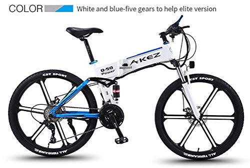 Electric Bike : LOO LA Ebikes for Adults, Folding Electric Bike MTB Dirtbike, 26" 36V 8Ah 350W, Easy Storage Foldable Electric Bycicles for Men 27 Speed Transmission Gears, Blue