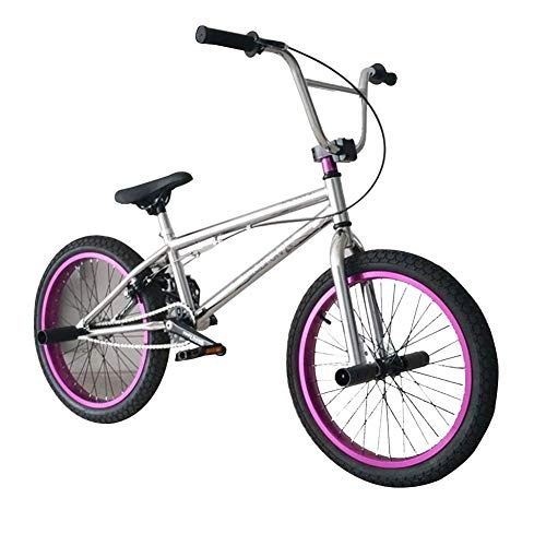 Electric Bike : LQUIDE Mountain Bike Trials Extreme Sport Disc Brakes 20 Inches Outdoor Sport Silver Frame Purple Rims