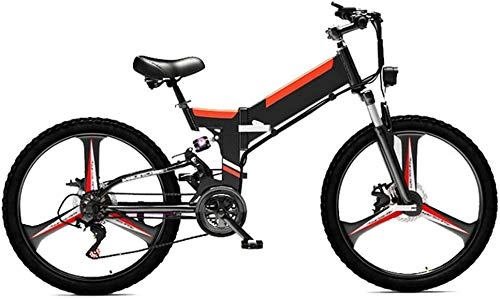 Electric Bike : LRXG 24-inches Folding Electric Mountain Bike Full Suspension 21 Speed Electric Bicycle 48V 10Ah Lithium-Ion E-Bike Hybrid Bikes Power Supply 350W Motor Aluminum Alloy Adult Bicycle Smart Car