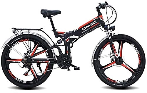 Electric Bike : LRXG 26" Electric Folding Mountain Bike, Adult Bicycle 300W Motor 48V 12.8Ah GPS Lithium-Ion-Battery, Shimano 27 Gear Shift Power Off + Disc Brake E Bikes Hybrid Bikes Mens(Color:Black)