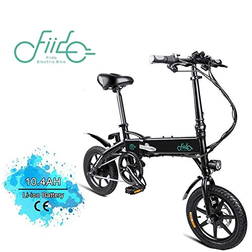 Electric Bike : Lsmaa D1 Folding Electric Bicycle, 250W 7.8Ah / 10.4Ah Lithium Battery Electric Bike with Front LED Light for Adult Black (Color : 10.4NoirD1)