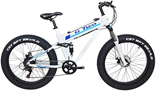 Electric Bike : LUO Electric Bike 26"*4.0 Fat Tire Electric Mountain Bicycle, 350W / 500W Motor, 7 Speed Snow Bike, Front &Amp; Rear Suspension, White