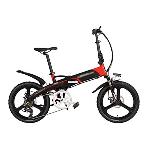 Electric Bike : LUO Electric Bike Elite 20 Inches Folding Pedal Assist Electric Bike, 48V 10Ah Lithium Battery, Aluminum Alloy Frame, Integrated Wheel, 5 Grade Assist, Black Red